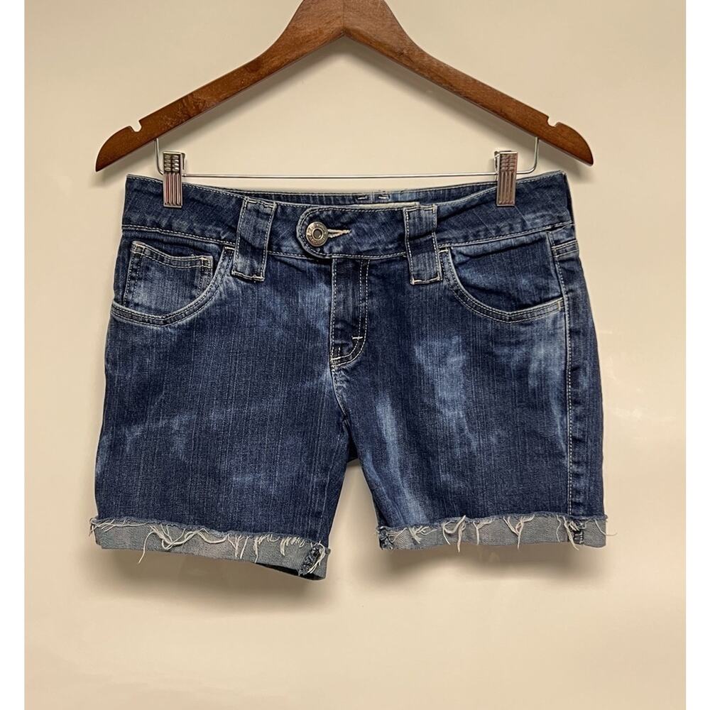 Y2K Womens Blue jean Shorts low‎ rise Sz 6 33 X 5.5” Vintage Flip Pocket Camping